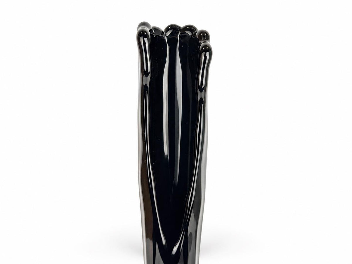Vintage 1970s Fenton 4453 Ebony Thumbprint Swung Vase - By T Budim - Hand Painted Floral Glass - Each Sold Separately