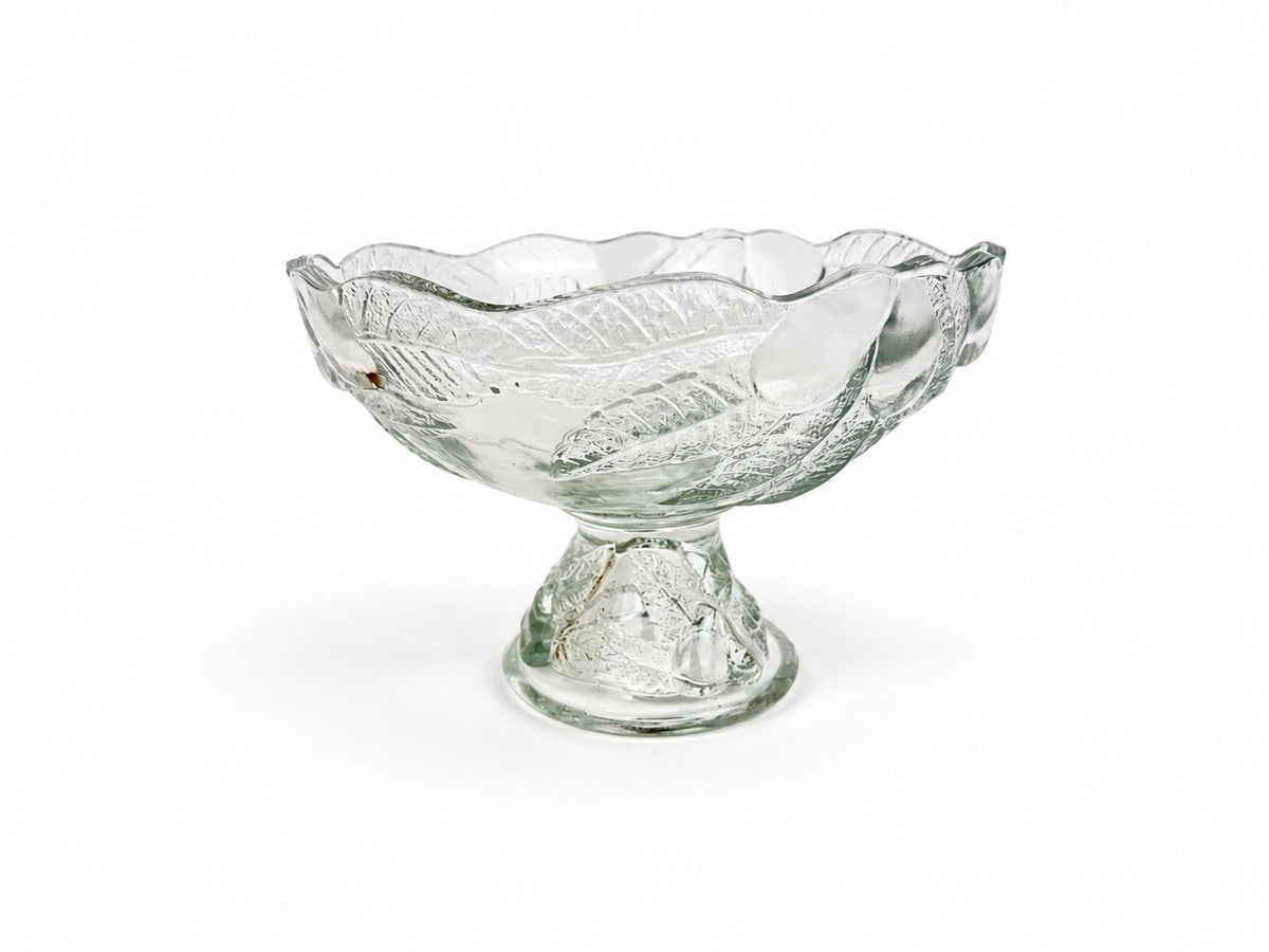 Vintage 1980s Teleflora French Clear Glass Pear Pedestal Fruit Bowl Compote