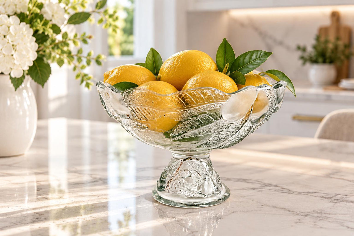Vintage 1980s Teleflora French Clear Glass Pear Pedestal Fruit Bowl Compote