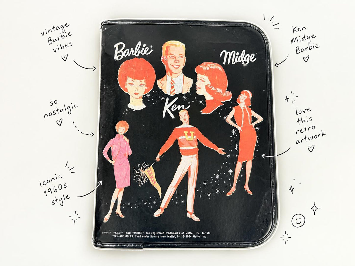 Vintage & Rare 1964 Barbie Ken Midge Black Vinyl Zippered 3 Ring School Binder Mattel - Bulldog CANADA