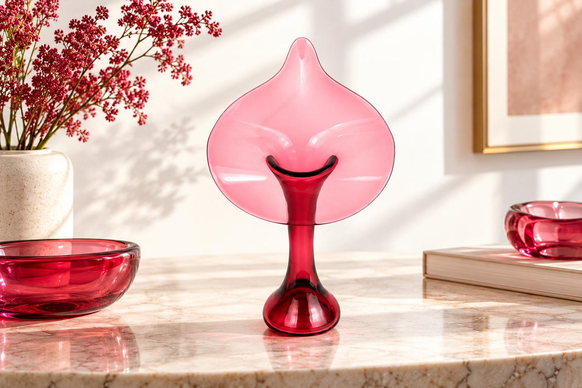 Vintage 1970s Pilgrim Glass Cranberry Jack in the Pulpit Vase Pink Art Glass