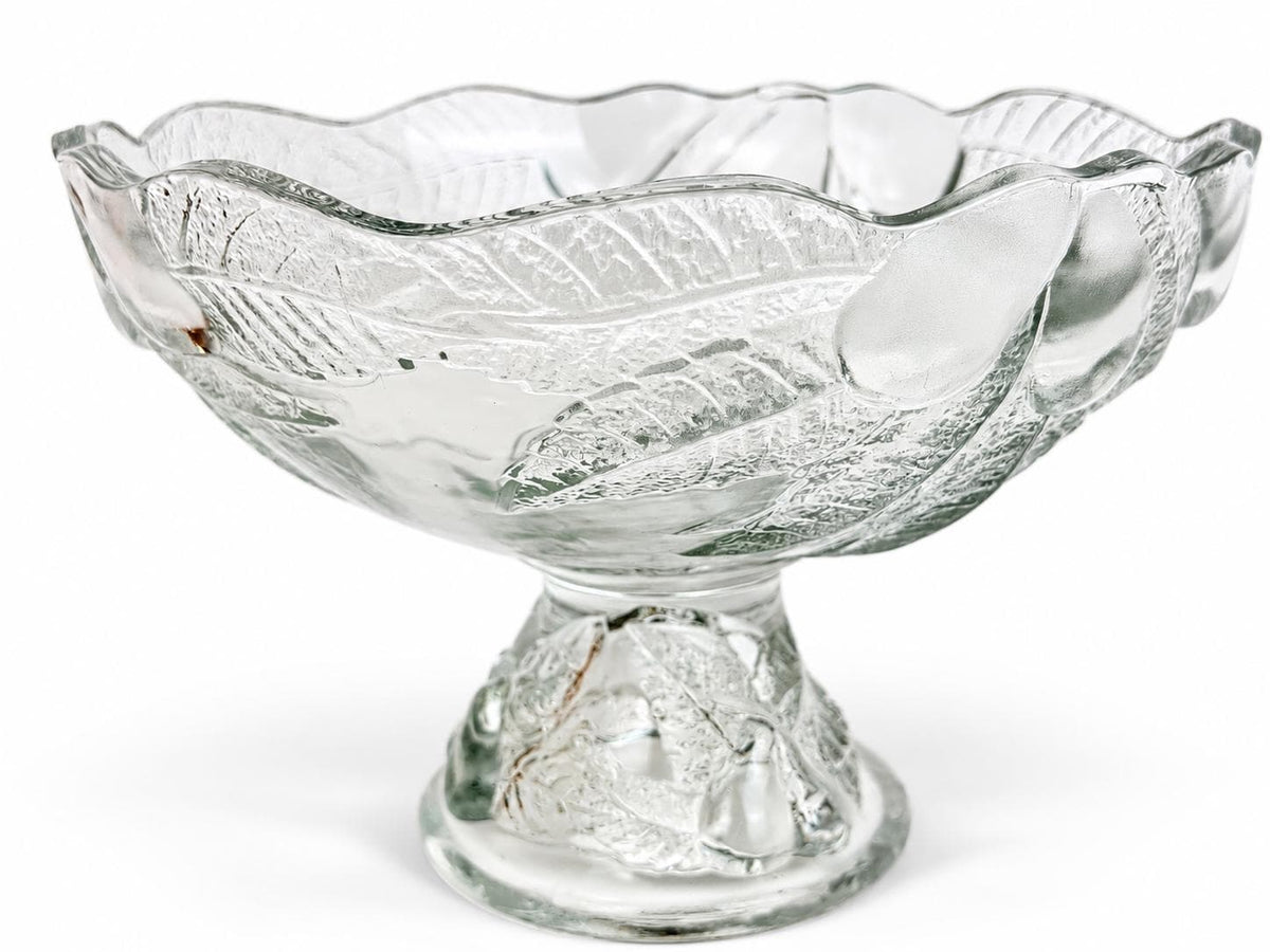 Vintage 1980s Teleflora French Clear Glass Pear Pedestal Fruit Bowl Compote