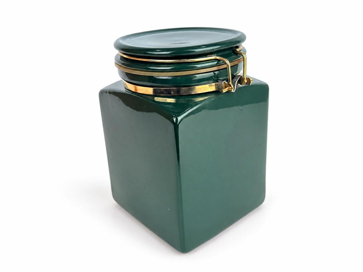 Vintage 1990s Green & Gold Ceramic Starbucks Air Tight Coffee Canister - Bee House Japan