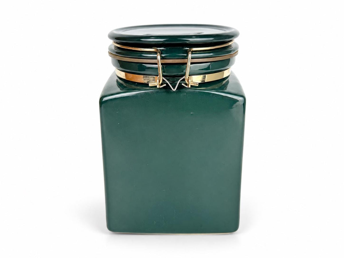 Vintage 1990s Green & Gold Ceramic Starbucks Air Tight Coffee Canister - Bee House Japan