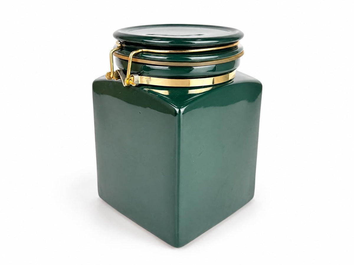 Vintage 1990s Green & Gold Ceramic Starbucks Air Tight Coffee Canister - Bee House Japan